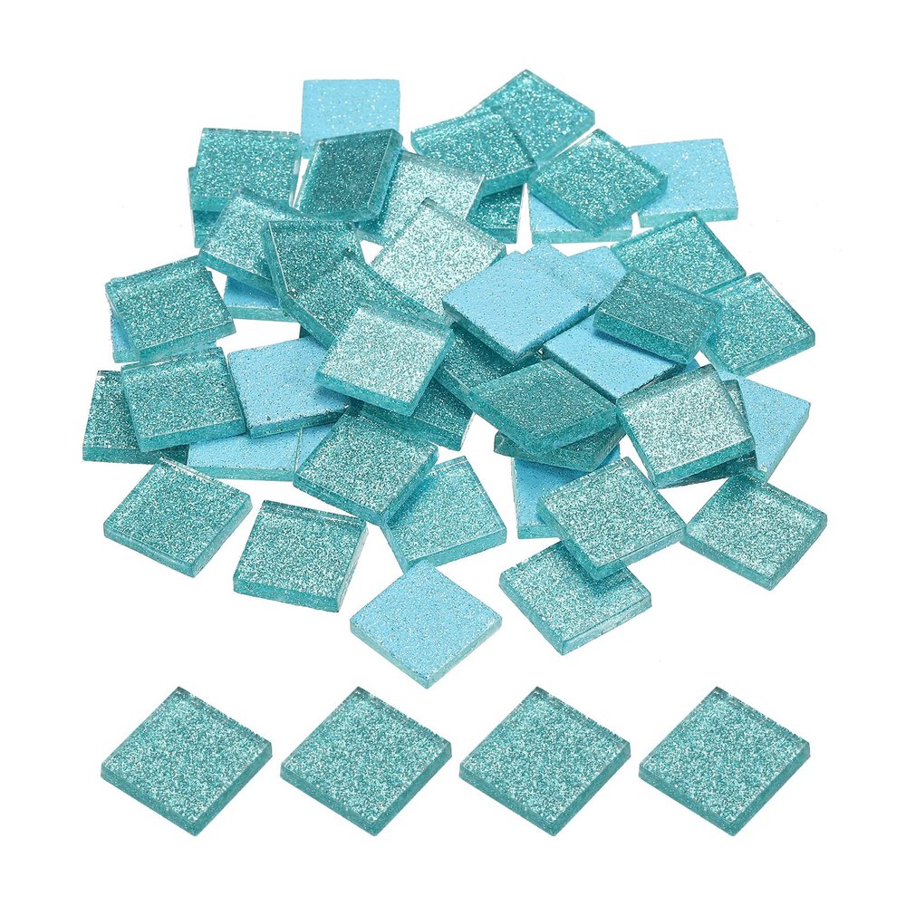 MECCANIXITY Mosaic Tiles, Glass Tiles, Shine Crystal Mosaic Glass Pieces Bulk Square Glitter Crystal Mosaic Tiles 2 x 2cm for Home Decoration, DIY Crafts, Pack of 50(200g, Light Blue)