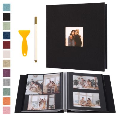 Self Adhesive Photo Album Black Pages Scrapbook Magnetic Photo Albums for 4x6 5x7 8x10 Pictures Books with Sticky Pages with A Metallic Pen for Baby Family Wedding 13.2x12.8 Black 40 Pages