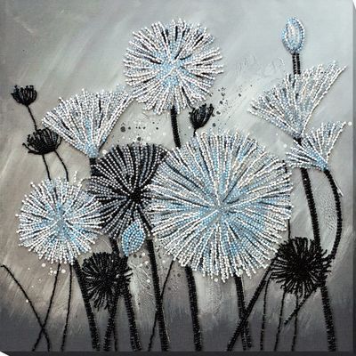 Bead Embroidery Kit Air Flowers. DIY Beadwork Craft Kit for Beginners. Hand Made Beading kit from Abris Art, Ukraine. Stylish needlework set, needlepoint pattern with dandelion flower, decor, wall art