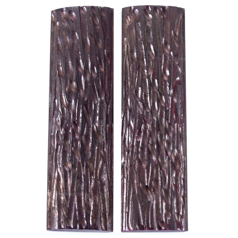 Buffalo Horn Handle Scales - (Stag Jigged) - (Radiused) - (Dark Brown) - (4.50 x 1.25 x 0.25)