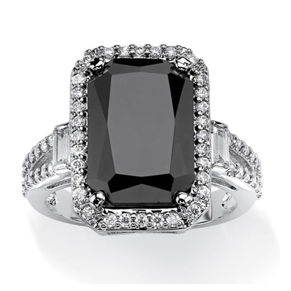 925 Sterling Silver Shiny Black Square Gemstone Cubic Zirconia Rings Diamond Rings for Women Jewelry Findings Earring Backs Findings (US Code 10)