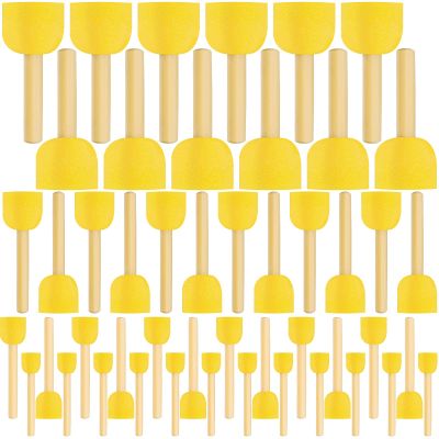 48 Pieces Round Sponges Brush Set, Round Sponge Brushes for Painting, Wooden Handle Foam Brush Sponge Painting Tools for Kids Painting Crafts