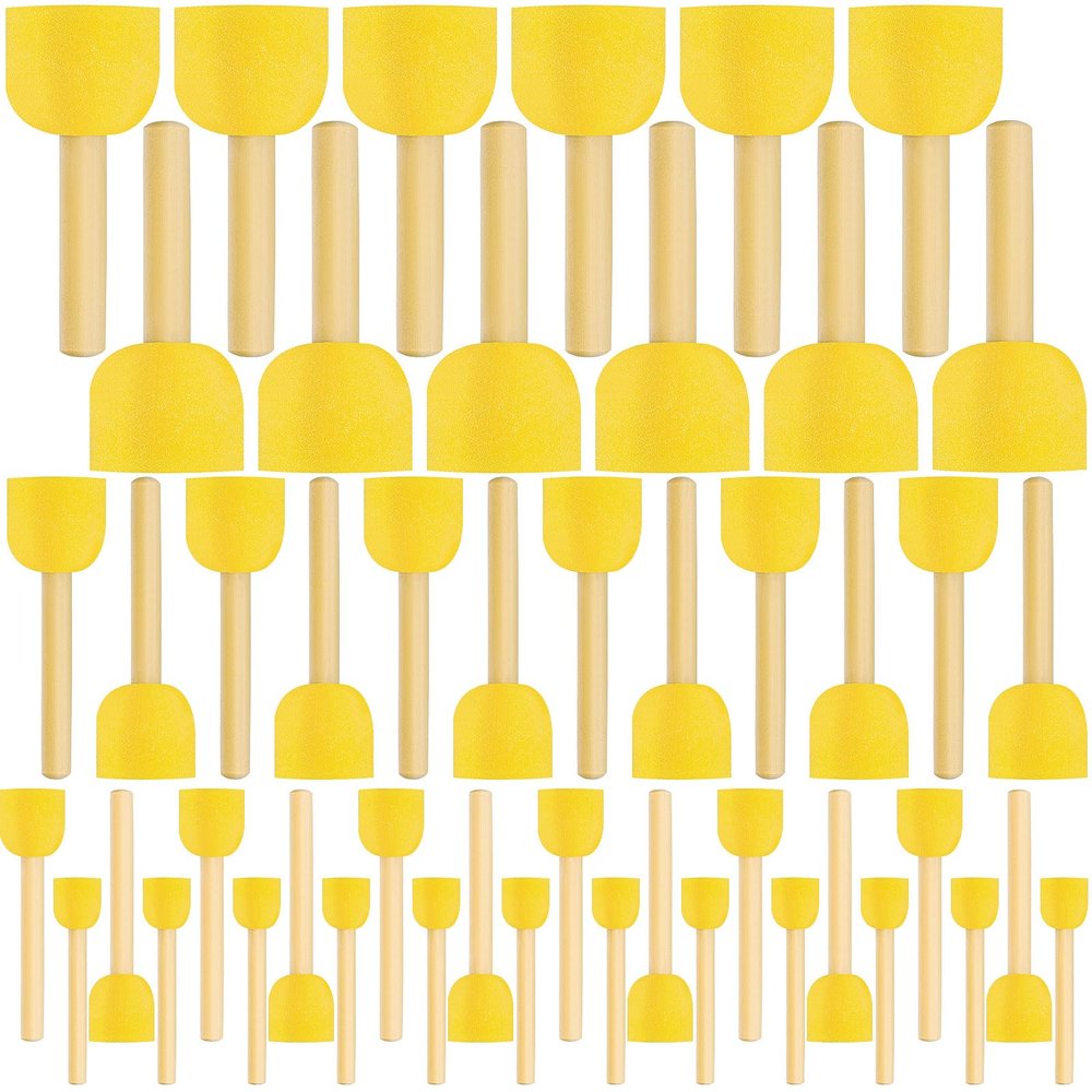 48 Pieces Round Sponges Brush Set, Round Sponge Brushes for Painting, Wooden Handle Foam Brush Sponge Painting Tools for Kids Painting Crafts