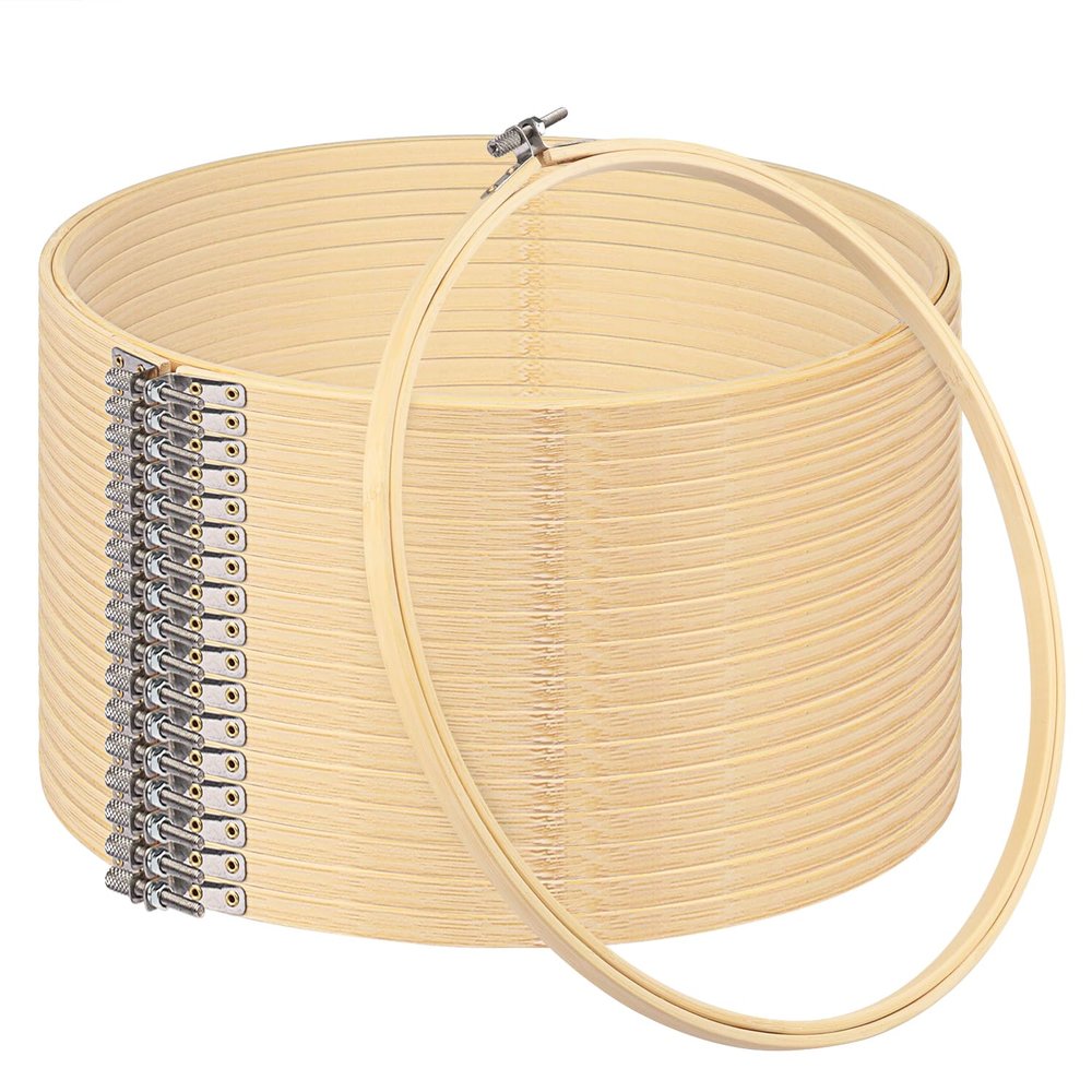 18 PCS Bamboo Embroidery Hoops Set, 12 Inch Adjustable Cross Stitch Rings in Bulk for Needlework, Sewing and Crafts, with Easy Loosen Tighten Mechanism, Ideal for Gifting and Decorating, by GNIEMCKIN.