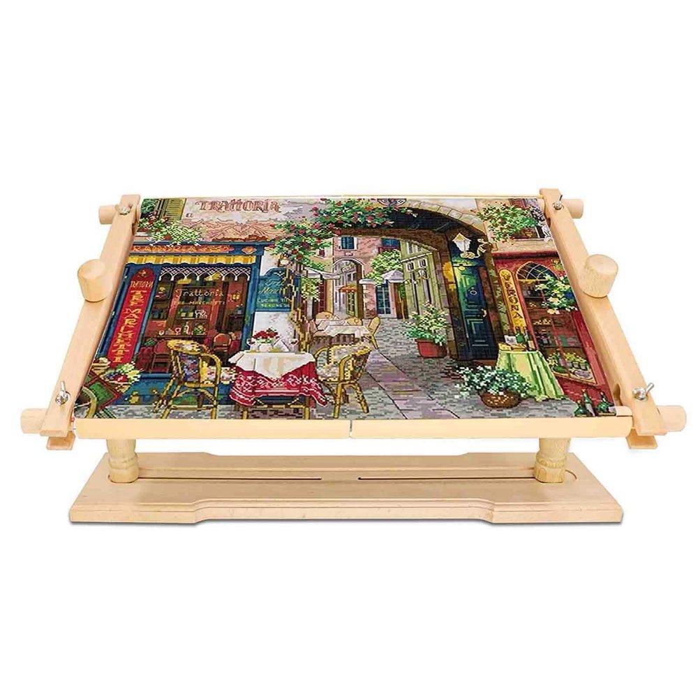 PROPFE Adjustable Cross Stitch Frame, Beech Wood Quilt Frame, rotated Embroidery Frame Stand, Needlepoint Holder Floor Table Lap Stand, Hands-Free Cross Stitch Supplies, for Stitching Sewing Craft