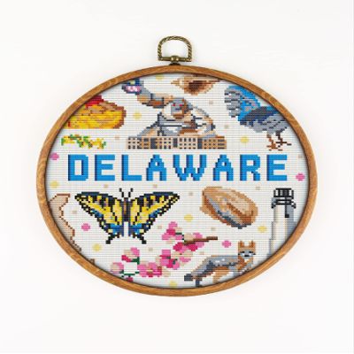 Delaware Collection CS1975-1 - Counted Cross Stitch KIT#2. Set of Threads, Needles, AIDA Fabric, Needle Threader, Embroidery Clippers and Printed Color Pattern Inside.