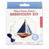 Kikkerland DIY Mini Cross Stitch Sailboat Embroidery Craft Starter Kit Set, with Pattern Instructions, 3" Bamboo Hoop, Stress Relief, Adult Beginner Friendly view 2