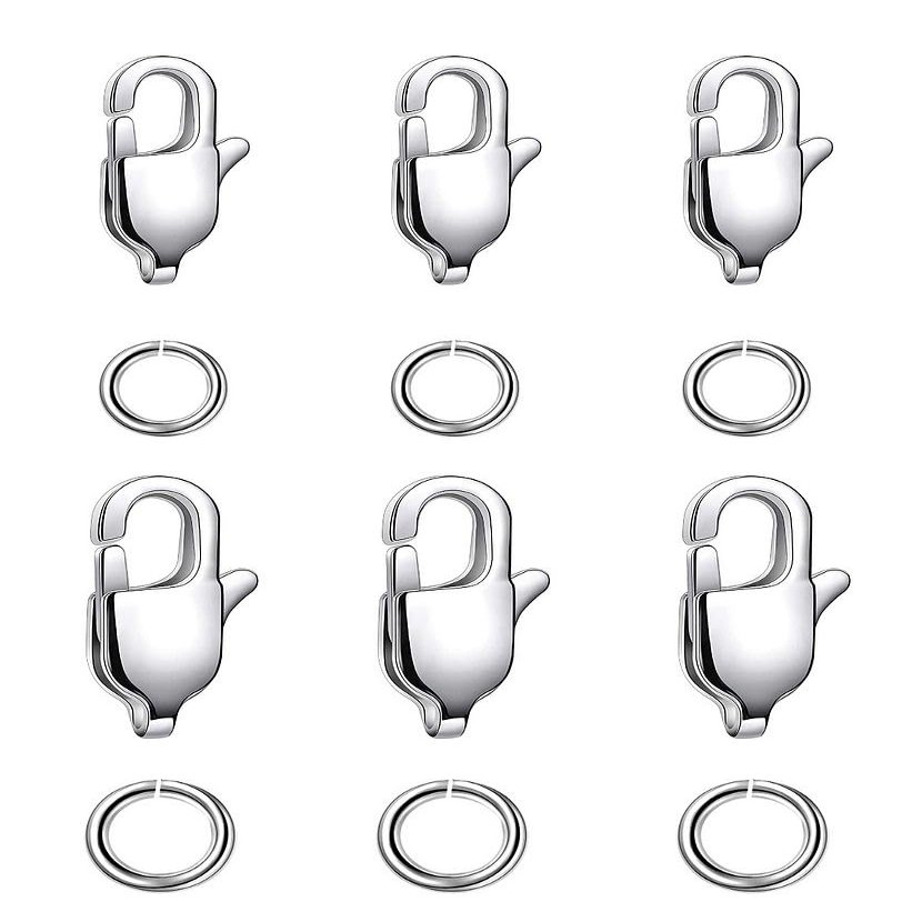 10pcs Adabele 304 Grade Surgical Stainless Steel 11mm Small Rectangle Trigger Lobster Claw Clasps Open Jump Rings for Craft Jewelry Making SJF258-1