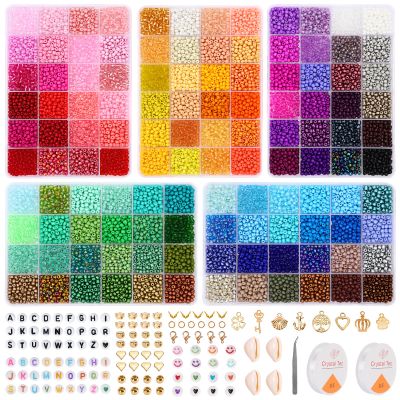 QUEFE 5600pcs 4mm Glass Seed Beads 120 Colors Beads for Bracelet Making Kit Friendship Bracelet Kit with Letter Beads Accessories Charms and Pendants Kit for DIY Jewelry Making Girls Craft