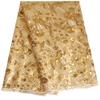 SanVera17 African Fabric 3D Sequins Net Fabrics Nigerian Embroidered Lace Fabric for Party Dress (Gold) 5 Yards view 1