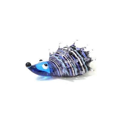 Creative Colorful Cartoon Animal Mini Figurines Cute Handmade Glass Hedgehog Tiny Statue Craft Ornaments Fairy Garden Decoration (Color : Deep Blue, Size : About 4cm)