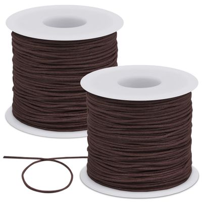 JeogYong 2pcs Waxed Cotton Cord 1mm x 76 Yards, Wax String for Bracelet Making, Waxed Thread Beading Thread for Jewelry Making, Necklace, Beads, DIY Crafts, Macrame Supplies (Dark Coffee)