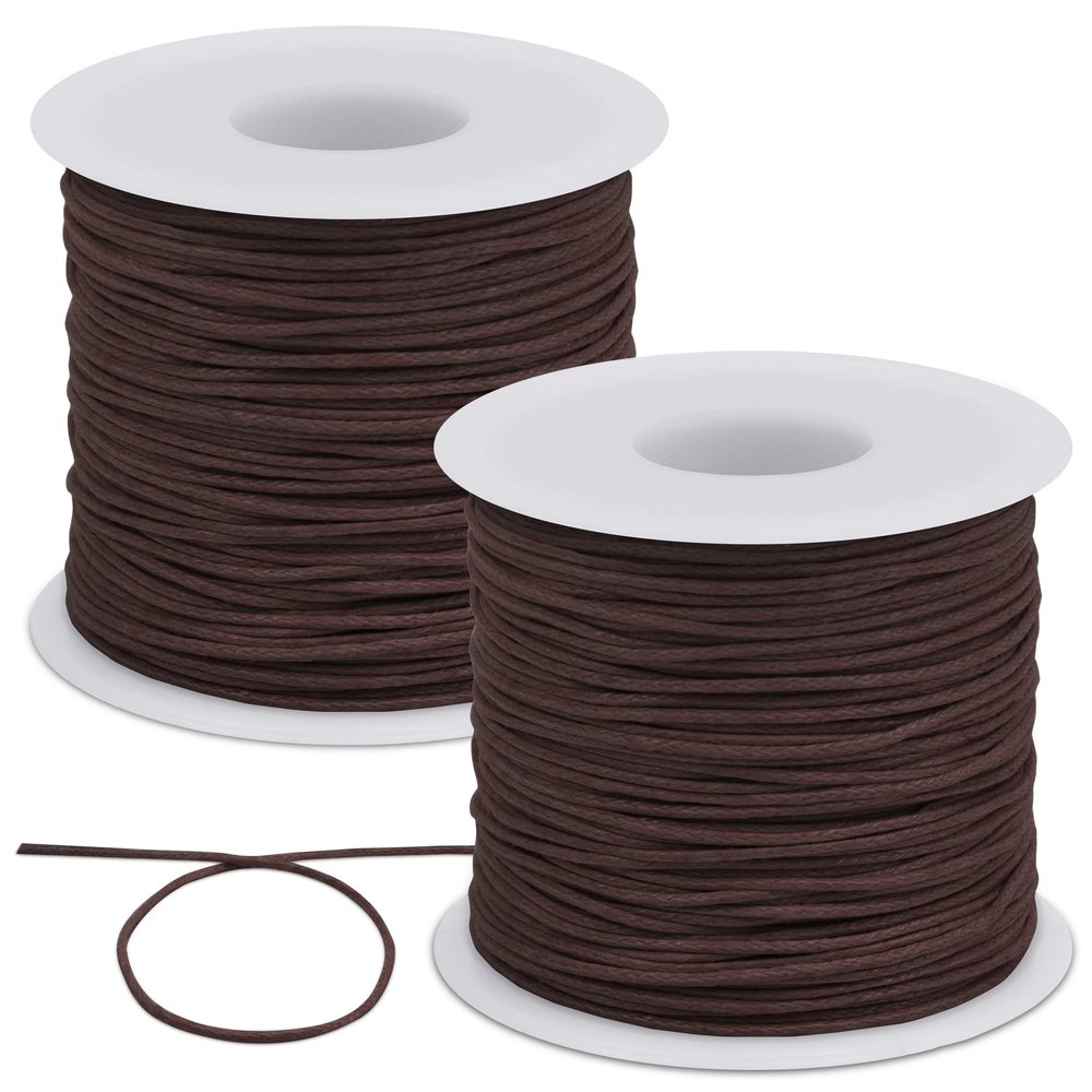JeogYong 2pcs Waxed Cotton Cord 1mm x 76 Yards, Wax String for Bracelet Making, Waxed Thread Beading Thread for Jewelry Making, Necklace, Beads, DIY Crafts, Macrame Supplies (Dark Coffee)
