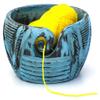 Handpainted Blue Wooden Yarn Bowl Knitting And Crochet Accessories Coloured Bowl view 2