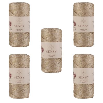 5 Skeins of Sensy Premium 2mm 251 Yards Sparkle Polyester Rope 90% Polypropylene 10% Polyester Cord Macrame Cord 2mm Crochet Bag Cord Macrame Rope Crochet Thread Gift for Knitter (Ecru Sparkle)