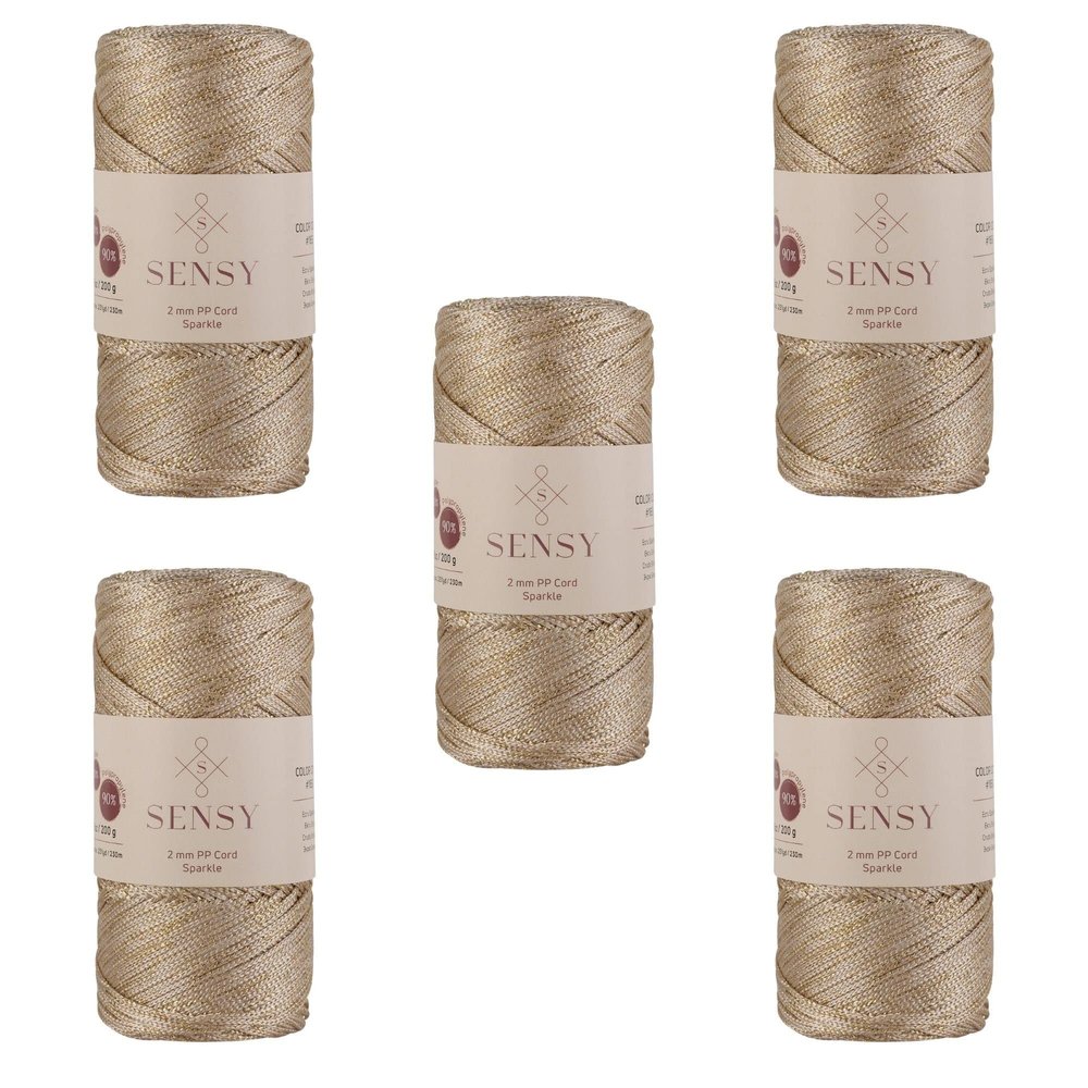 5 Skeins of Sensy Premium 2mm 251 Yards Sparkle Polyester Rope 90% Polypropylene 10% Polyester Cord Macrame Cord 2mm Crochet Bag Cord Macrame Rope Crochet Thread Gift for Knitter (Ecru Sparkle)
