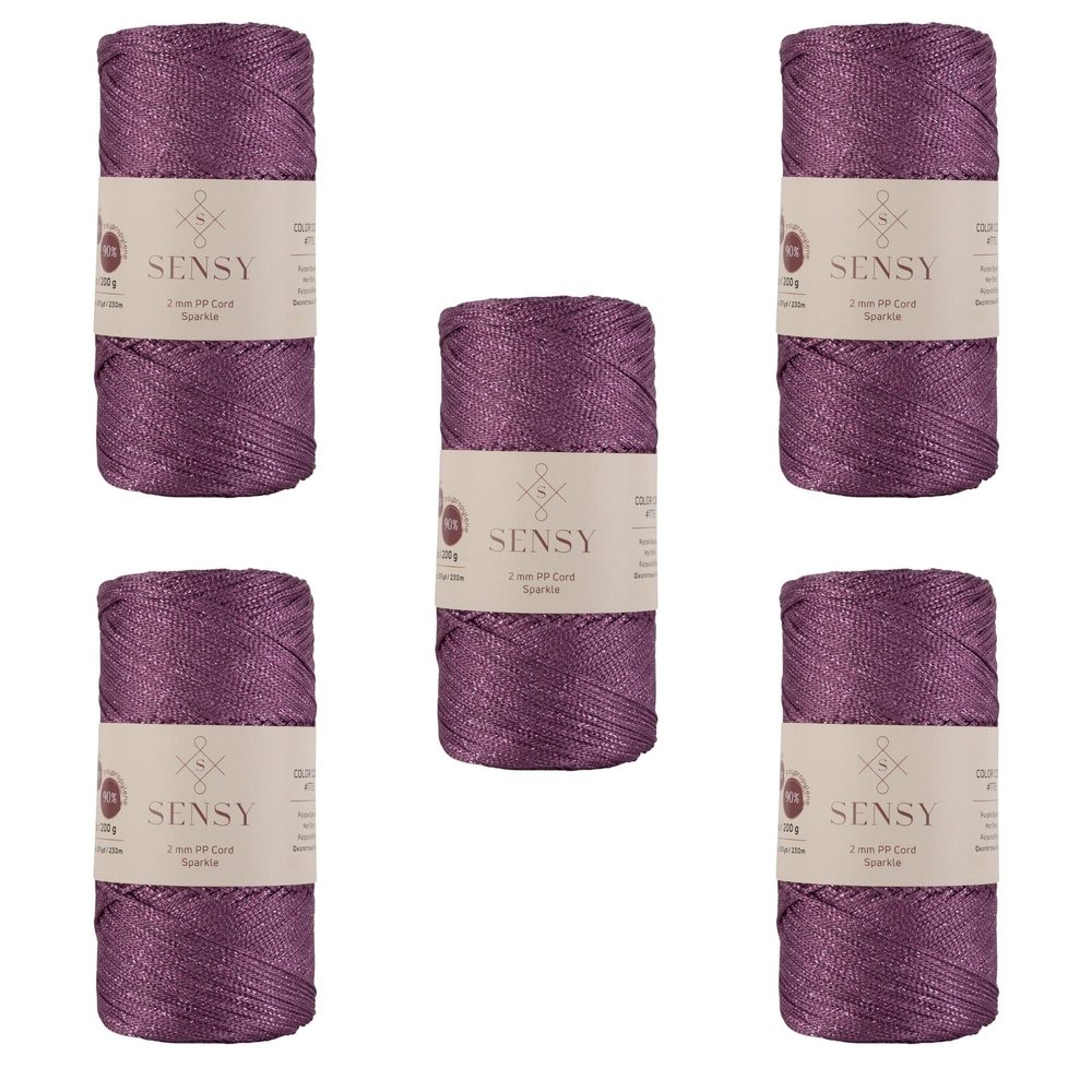 5 Skeins of Sensy Premium 2mm 251 Yards Sparkle Polyester Rope 90% Polypropylene 10% Polyester Cord Macrame Cord 2mm Crochet Bag Cord Macrame Rope Crochet Thread Gift for Knitter (Purple Sparkle)