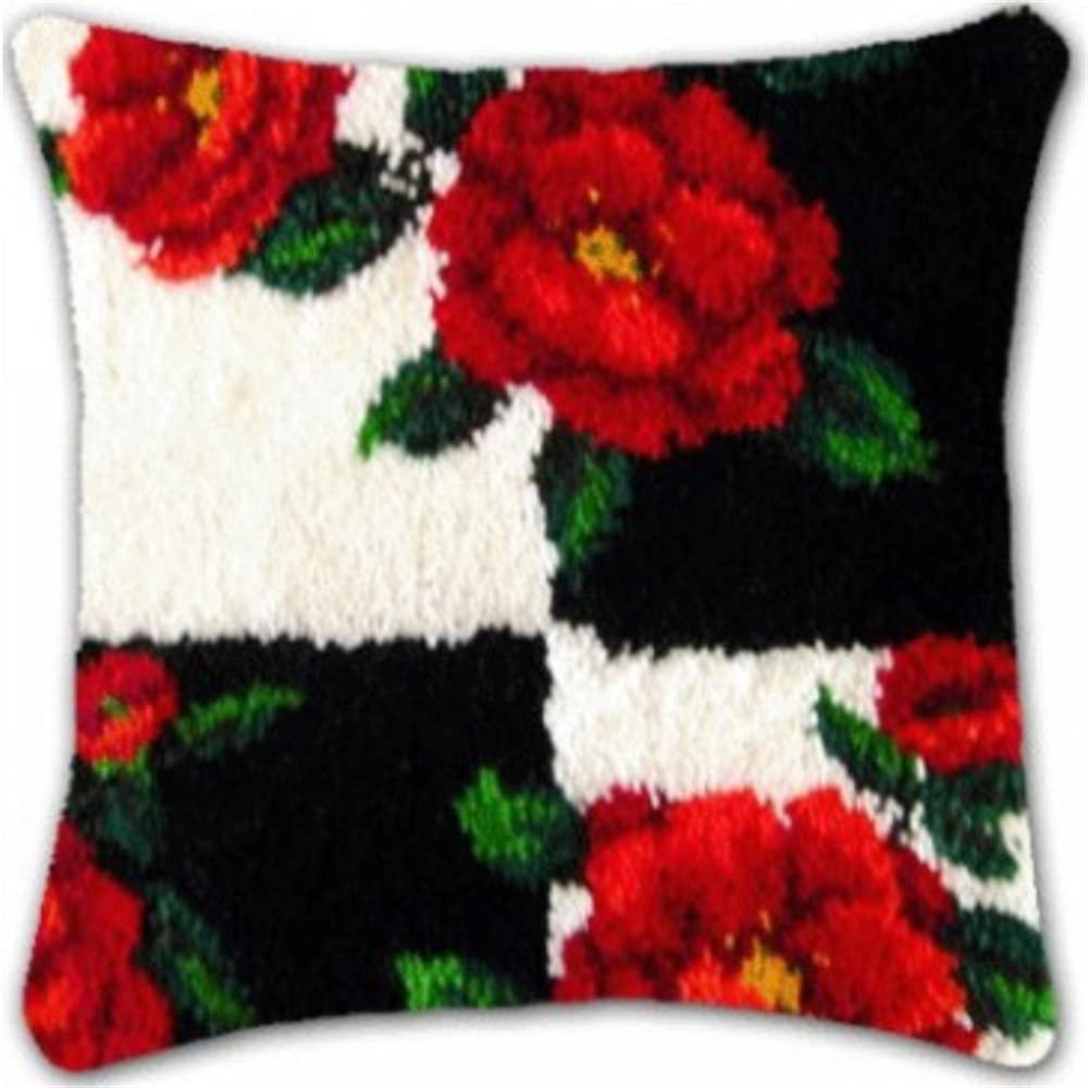 DL-YTG DIY Latch Hook Kits for Art Craft Throw Pillow Pattern Paint Cross Stitch Set Flower A-16X16 Inch