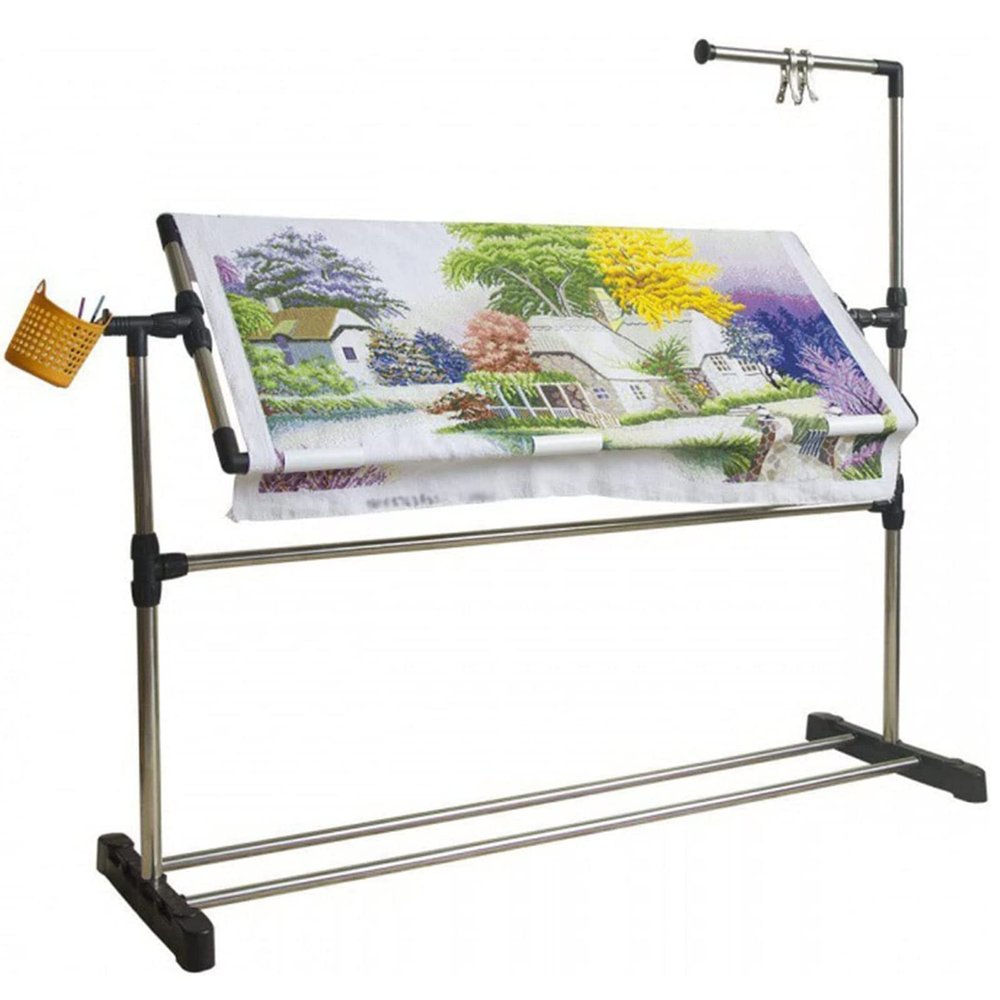 Adjustable Embroidery Stand with Pulley, 360Rotated Needlework Floor Frame, Standing Embroidery Lap Table, Cross Stitch Craft Stand for Art Craft Sewing Holder