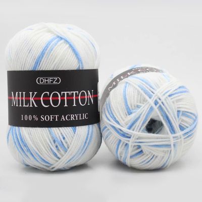 2 Balls Total 100g Milk Cotton Yarn Soft Warm Baby Yarn Space Dyed Gradually Changing Color Knitting Yarn Sweater Scarf Crochet Yarn (09-White Blue)