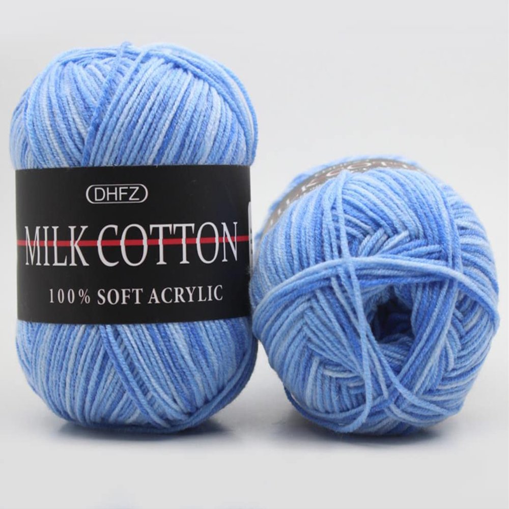 2 Balls Total 100g Milk Cotton Yarn Soft Warm Baby Yarn Space Dyed Gradually Changing Color Knitting Yarn Sweater Scarf Crochet Yarn (05-Sky)