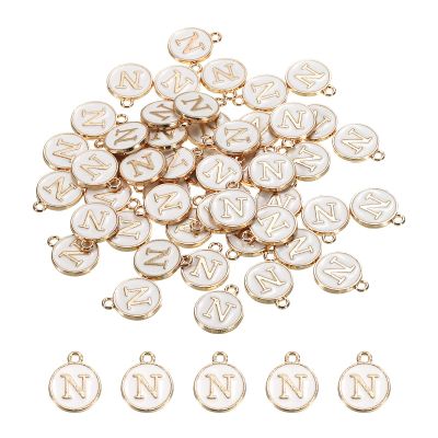 MECCANIXITY Alphabet N Letter Charm Double Sided Enamel Initial Alphabet Pendant White, for Necklace Bracelet Earring Jewelry Making, Pack of 50