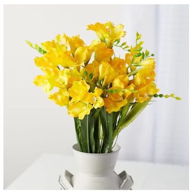 Factory Direct Craft Yellow Artificial Freesia Bouquet for Spring Decorating and Summer Arrangements