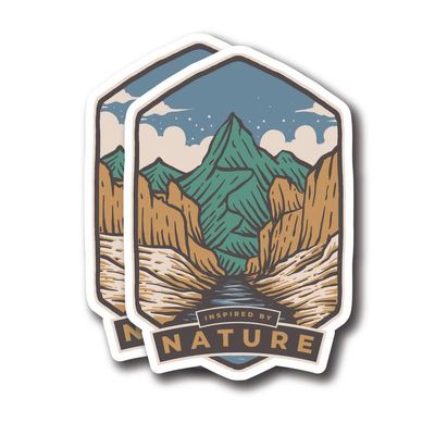 Inspired by Nature - Nature Lover Hiker Hiking Camping Mountains Outdoorsman - Premium Quality Laminated Vinyl Stickers 2-Pack | 5-Inch on Widest Side | Made in USA - FHJ130