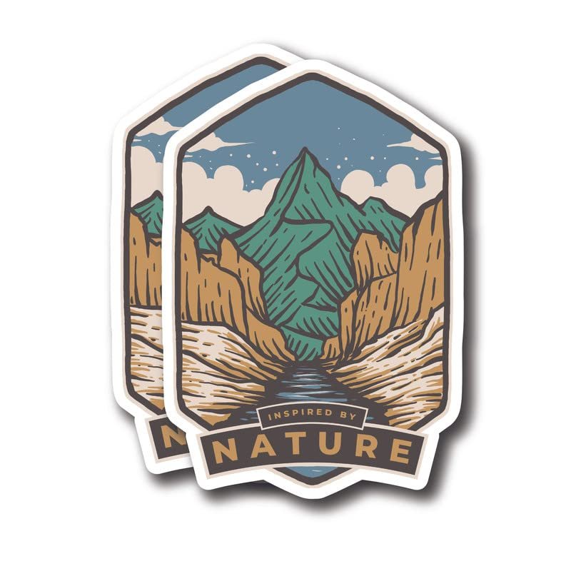 Inspired by Nature - Nature Lover Hiker Hiking Camping Mountains Outdoorsman - Premium Quality Laminated Vinyl Stickers 2-Pack | 5-Inch on Widest Side | Made in USA - FHJ130