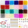 753 Pieces Glass Beads Bracelet Making Kit, Shynek 24 Color Glass Beads for Jewelry Making with Spacer Beads, Bail Tube Beads, Charms and Elastic String for Bracelets view 1
