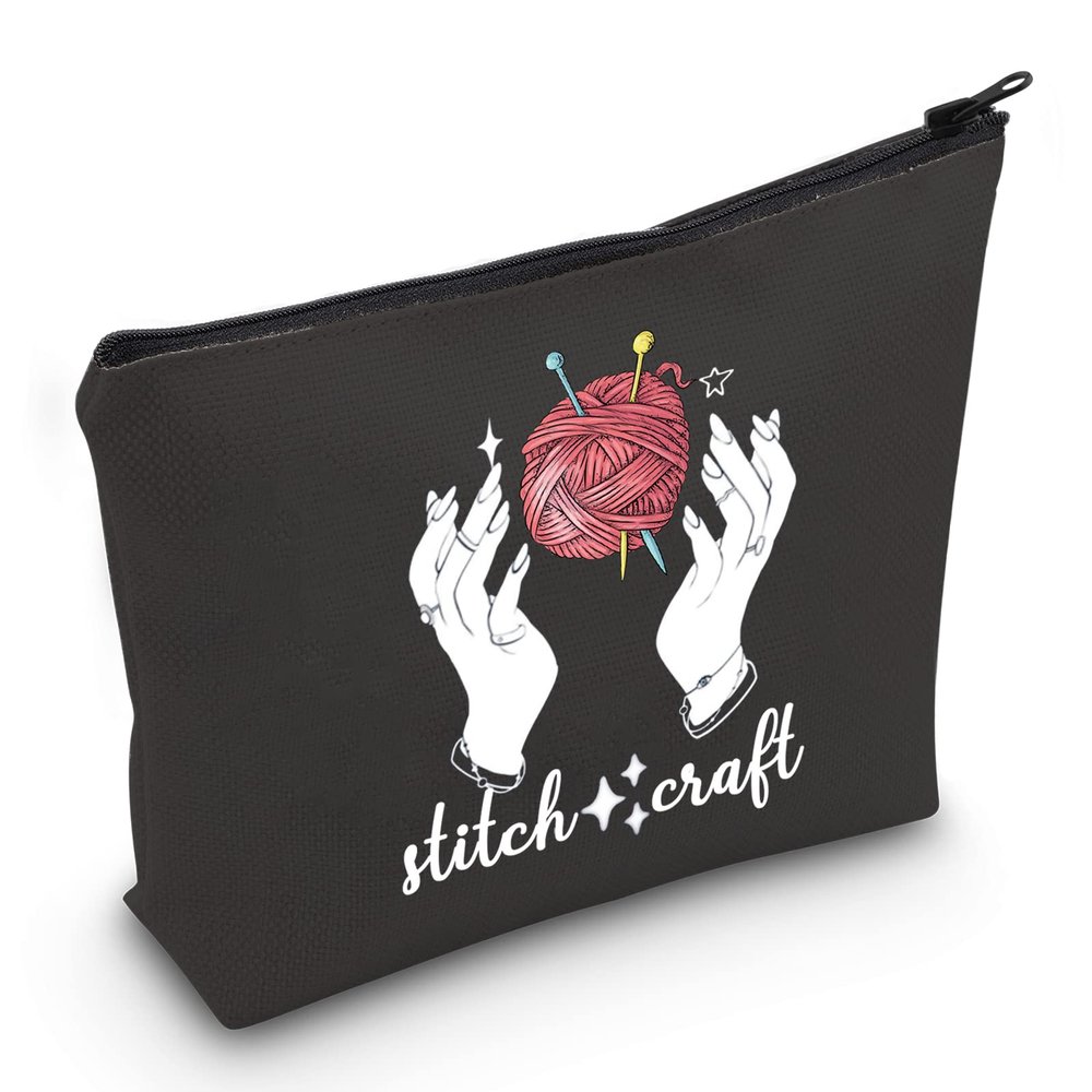 JXGZSO Crochet Yarn Knitting Project Bag Witch Crochet Makeup Bag With Zipper Knitter Gift (stitch craft B)