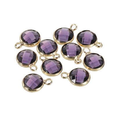 MECCANIXITY Crystal Birthstone Charm 9mm Dia, February Pendants Drop Bead Purple, for Jewelry Making, Earrings, Necklaces, Bracelets, Pack of 10