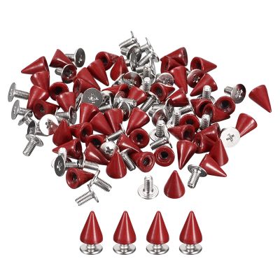 uxcell 100 Sets Cone Spikes Studs, 7x10mm Studs and Spike Metal Screw Back Rivet for Clothing Belts Bags Shoes DIY Leathercraft, Red