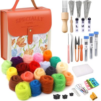 Mayboos Needle Felting Kit, Wool Roving 20 Colors Setwith 90Pcs Needle Felting Needles Wool Felting Tool Starter Kit Felt Molds with Portable Storage Box for DIY Craft Home Decoration Gift