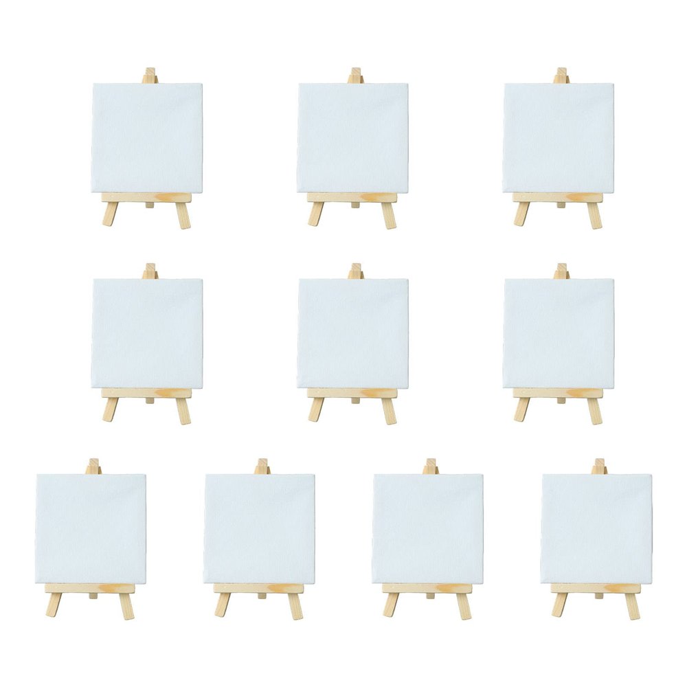 Tyenaza Mini Easel Stand, 10Pcs Adjustable Slope Mini Wood Display Easel with Frame for Oil Painting DIY