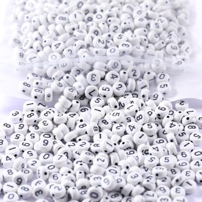 1000pcs White Acrylic Number Beads 7x4mm Mixed Number Beads Acrylic Plastic Round Shape Loose Beads for DIY Phone Case Glasses Decoration Bracelets Necklaces Key Chains