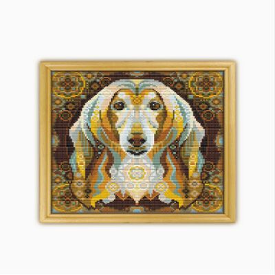 Mandala Afghan Hound CS2098-1 - Counted Cross Stitch KIT#2. Set of Threads, Needles, AIDA Fabric, Needle Threader, Embroidery Clippers and Printed Color Pattern Inside.