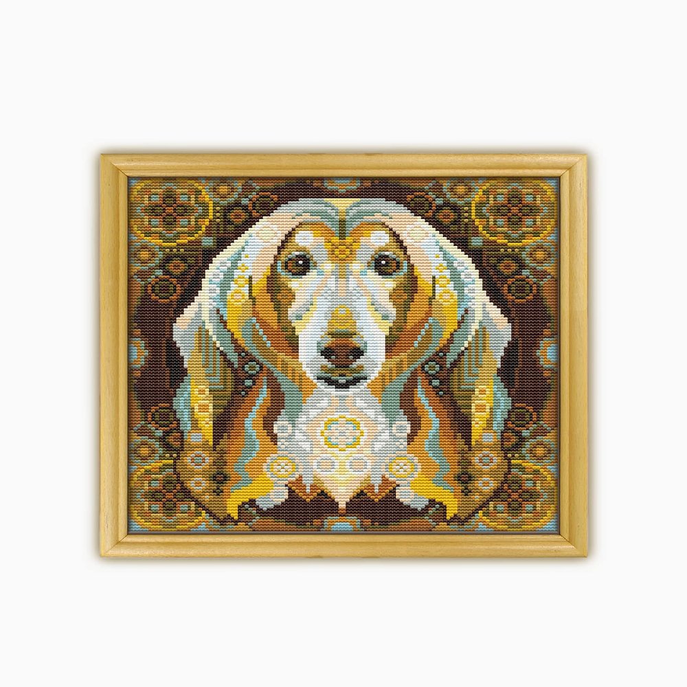 Mandala Afghan Hound CS2098-1 - Counted Cross Stitch KIT#2. Set of Threads, Needles, AIDA Fabric, Needle Threader, Embroidery Clippers and Printed Color Pattern Inside.