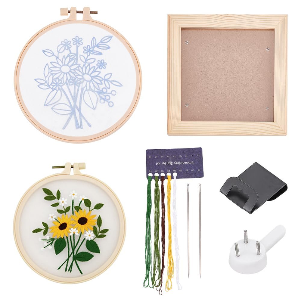 WADORN DIY Embroidery Kits, DIY Transparent Floral Plant Pattern Cross Stitch Kit Chinese Needlepoint Embrodery Making Set with Instruction Handicraft Embroidery Decoration Hanging Picture