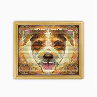 Mandala Parson Russell Terrier CS2135-1 - Counted Cross Stitch KIT#2. Set of Threads, Needles, AIDA Fabric, Needle Threader, Embroidery Clippers and Printed Color Pattern Inside.
