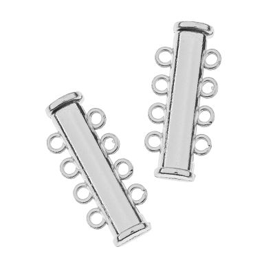 John Bead Beadwork Findings, Silver Tube Slide Clasp with 4-Strands, 6pcs, (2pcs x 3)