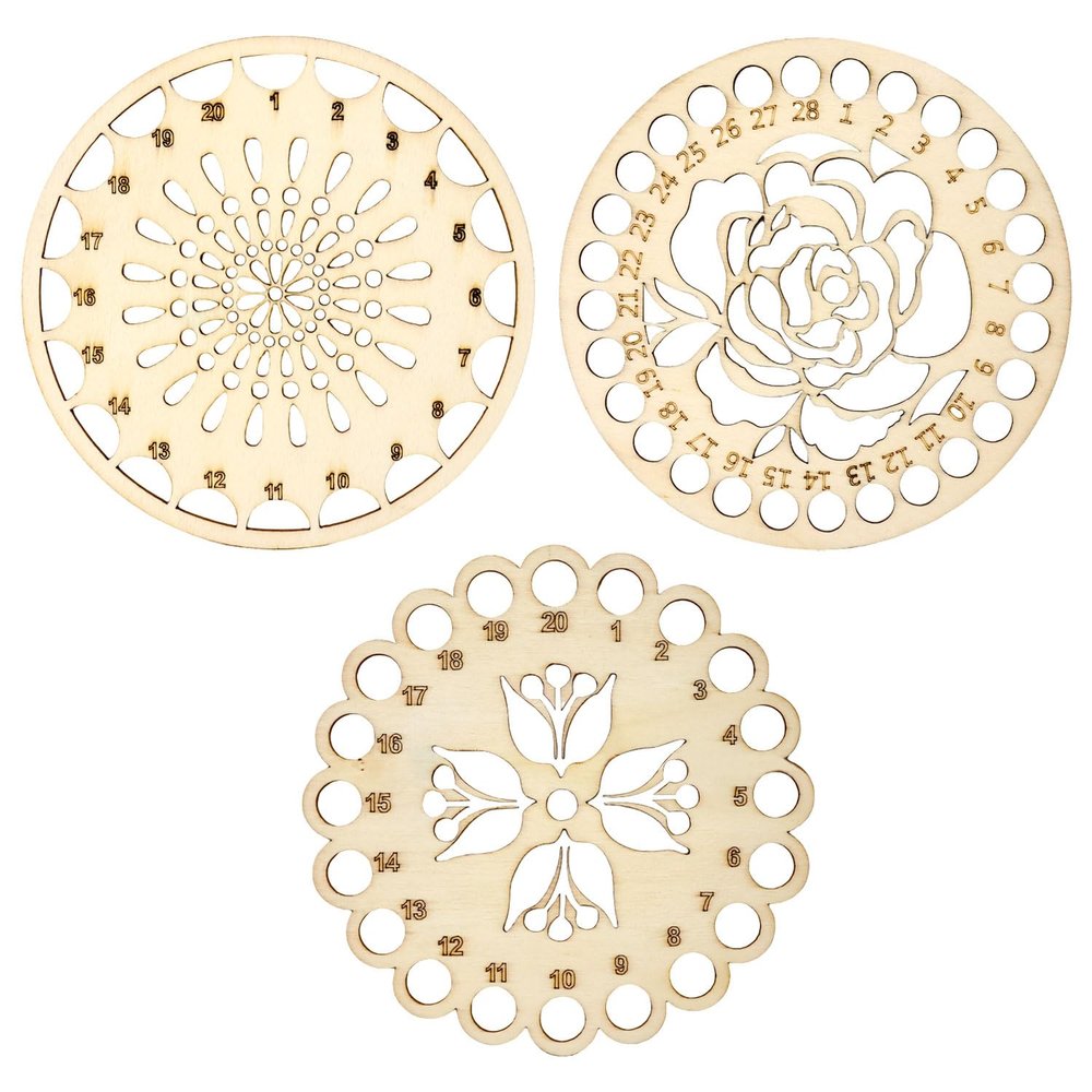Honbay 3PCS Wooden Embroidery Floss Organizer Cross Stitch Floss Holder Wooden Board Sewing Floss Accessories with Holes for Craft DIY Sewing Storage (3 Style)
