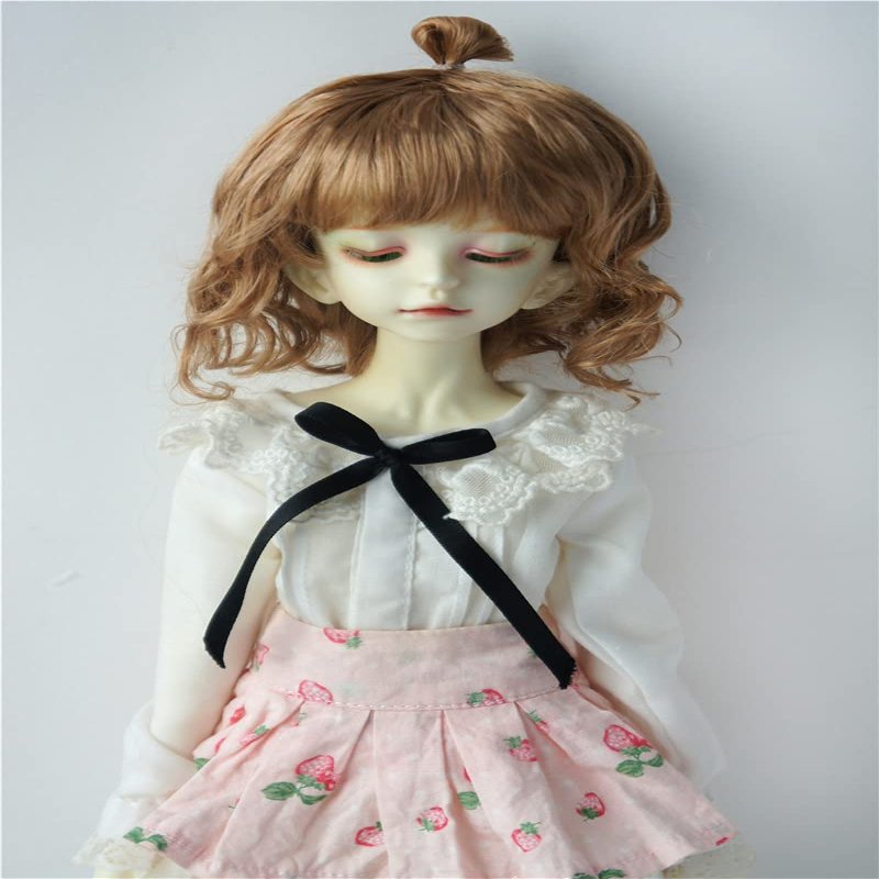 JD375 7-8inch 18-20CM Updo Synthetic Mohair BJD Wigs 1/4 MSD Doll Hair and Accessories (Sugar Brown sm27)