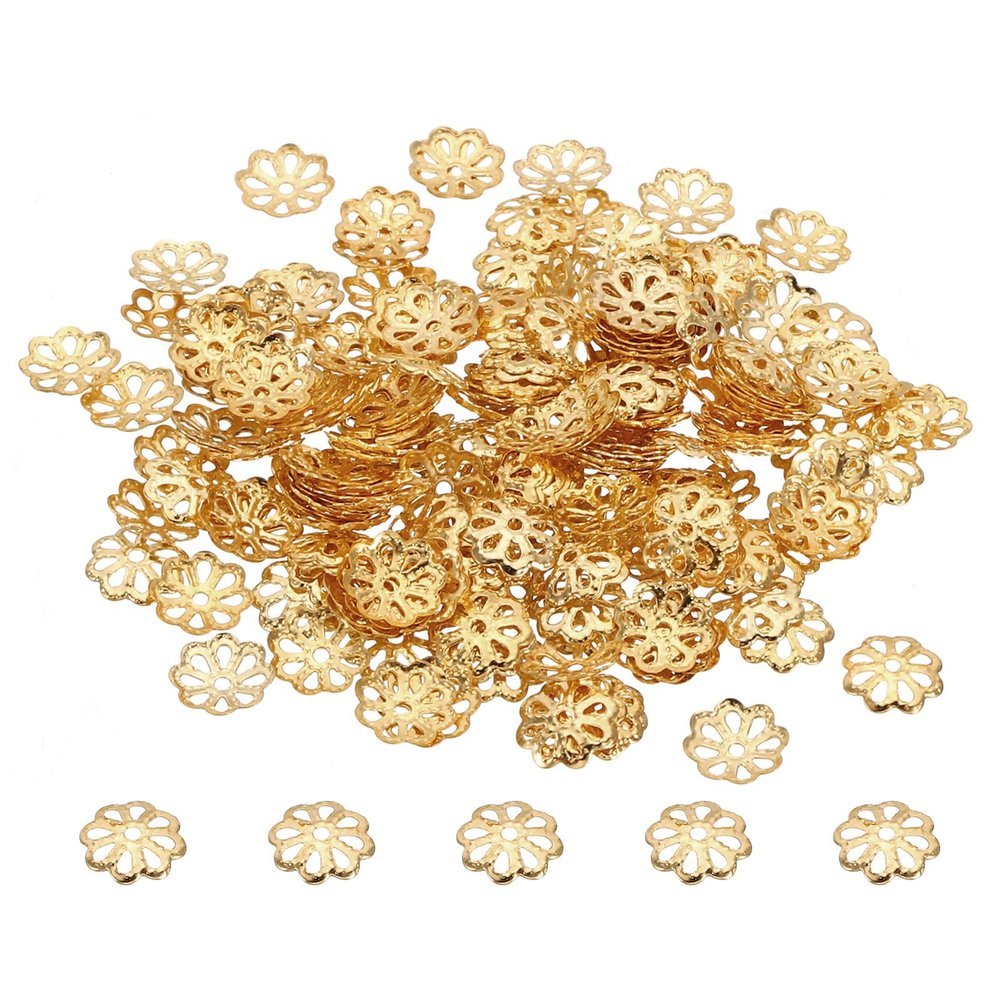 PATIKIL Flower Bead Caps, 200Pcs 7x1mm Hollow Metal Spacer Bead End Caps for Jewelry Making Earring Bracelets Necklace DIY Crafting, Rose Gold