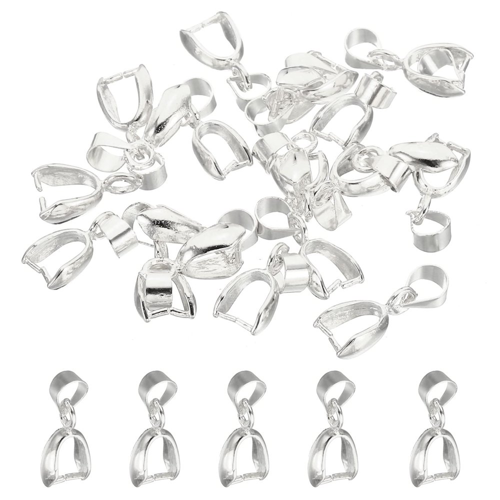 PATIKIL Pendant Bail Clips, 20Pcs 6x17mm Metal Pendant Connector Clasp Buckle for Jewelry Making Findings Earring Bracelets DIY Crafting, Silver White