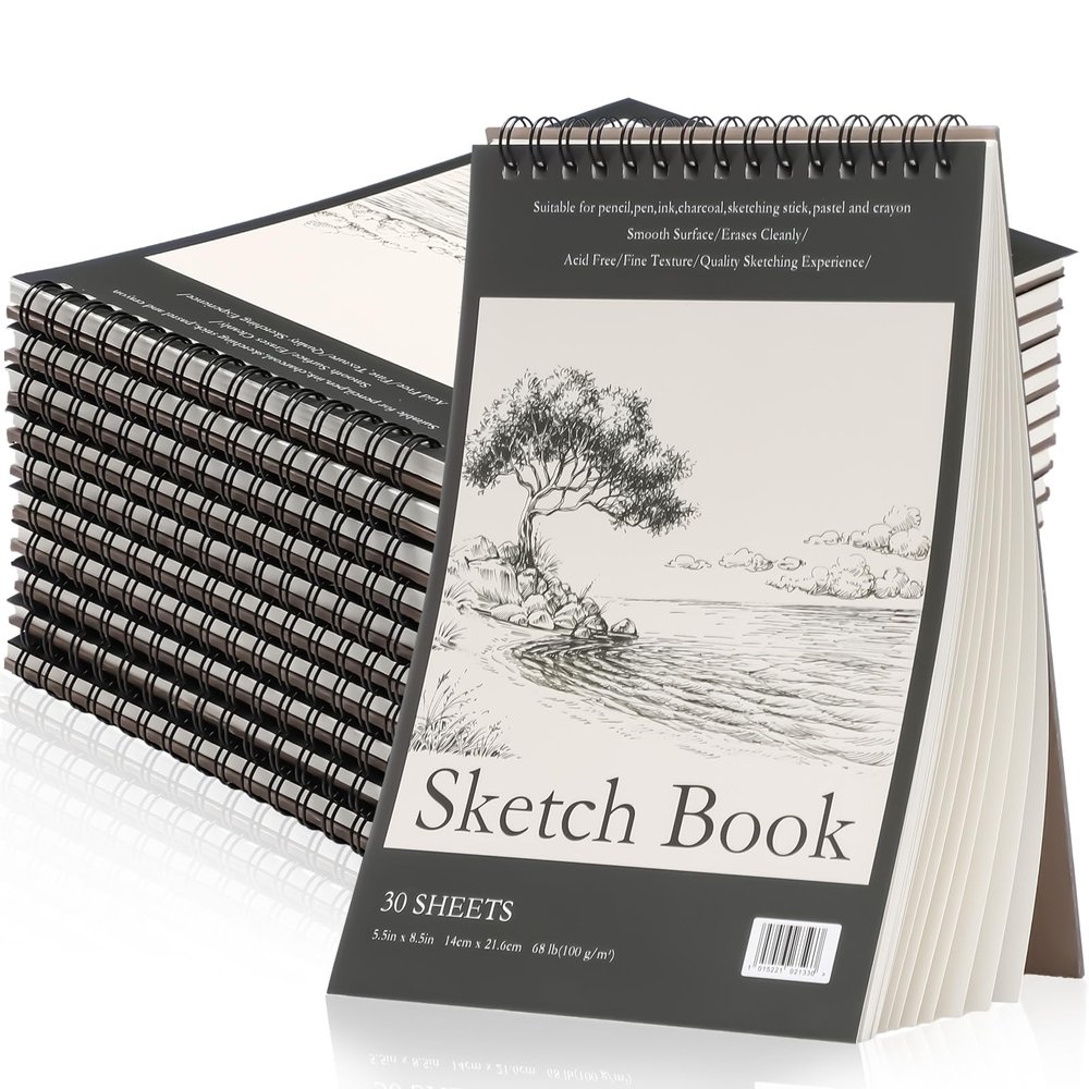 Jexine 40 Pcs 5.5'' x 8.5'' Top Spiral Bound Sketch Book 30 Sheet Each(68lb/100gsm), Sketching Drawing Pad Bulk Artist Sketch Pad Drawing Paper Art Sketchbook for Painting (Tree)