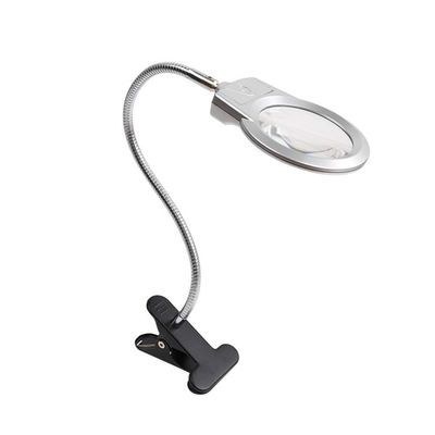 Magnifier Magnifying Glass Desktop Table Metal Hose with Clamp 4X-6 X 2 LED Illuminating Reading, Machinery, Carving, Gardening, Jewelry, Electronic