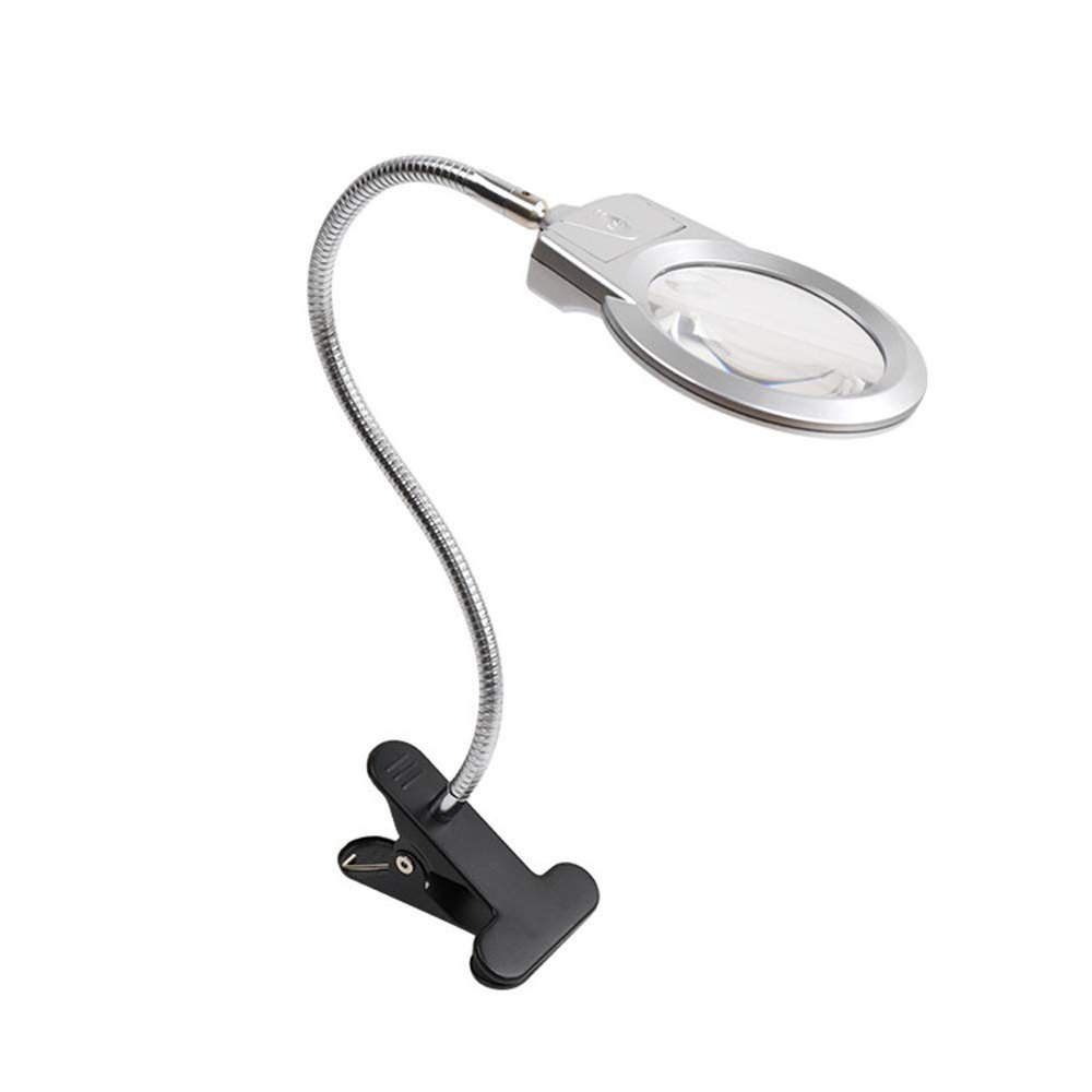 Magnifier Magnifying Glass Desktop Table Metal Hose with Clamp 4X-6 X 2 LED Illuminating Reading, Machinery, Carving, Gardening, Jewelry, Electronic
