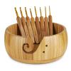 Wooden Yarn Bowl Holder, Craft Knitting Bowl with 8pcs Metal Crochet Hooks, 7.9''Large Yarn Holder Dispenser Yarn Storage Bowls, for Knitters & Crocheters (Bamboo 7.9 inch) view 1