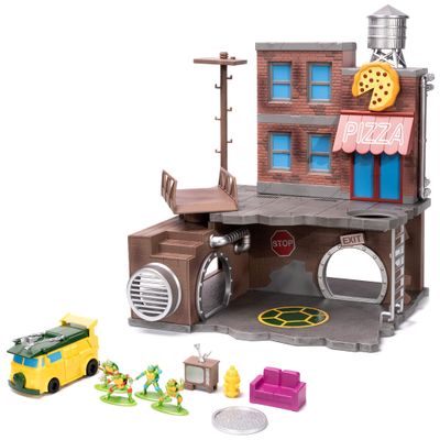 Ninja Turtle Turtle Lair Diorama Set with Figures and Party Wagon Nano Scene Series Model by Jada 34679